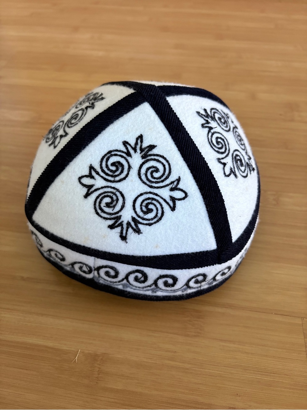 Embroidered White and Black Kippah / Yarmulke
